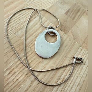 Contemporary 925 Sterling silver solid oval pendant necklace
